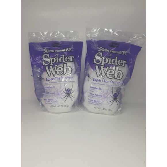 Lot 2 Fun World White Spider Web 130Sq Ft Stretch Halloween Decor Indoor/OutDoor - Picture 1 of 2